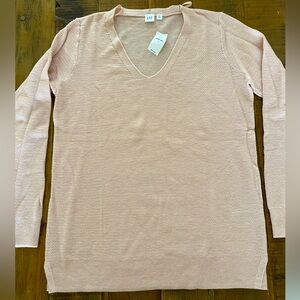 NWT GAP Brooklyn Blush Dull Rose Pink V Neck Spring Knit Sweater, Medium